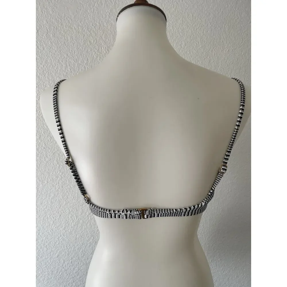 L*Space Swim Bikini Top Plunge Plaid Ivory Black Swimwear